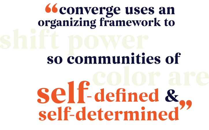 "converge uses an organizing framework to shift power so communities of color are self-defined & self-determined"